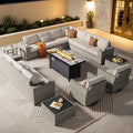 ovios 16 Pieces Patio Furniture Set, Outdoor Wicker Sectional Sofa with 54" Fire Pit Table Swivel Chairs, Modern Modular Deep Seat Rattan Couch Conversation Sets, Beige