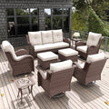 LayinSun 9 Pieces Outdoor Patio Furniture Set, Rattan Wicker Sectional Swivel Rocker Chairs Sets with Ottomans, Swivel Glider Chairs and Coffee Table