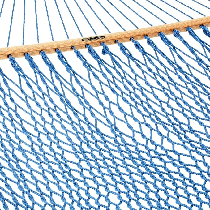 Original Pawleys Island Deluxe Coastal Blue DuraCord Rope Hammock – 13 ft. x 65 in, 2-Person, 450 lb Capacity, Oak Spreader Bar, Zinc-Plated Hardware, Handcrafted in The USA