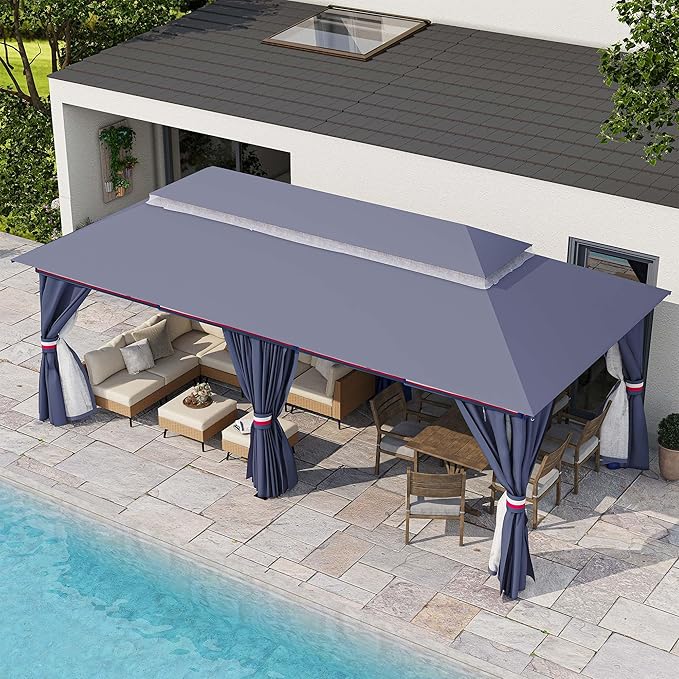 LAUSAINT HOME Outdoor Patio Gazebo 10'x20' with Expansion Bolts, Heavy Duty Party Tent & Shelter with Double Roofs, Mosquito Nettings and Privacy Screens for Backyard (Klein Blue)