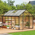6×10 FT Greenhouse, Large Walk in Greenhouses for Outdoors and Garden Planting, Polycarbonate Greenhouse with Enhanced Aluminum Frame, Green Houses with Quick Setup Structure and Roof Vent, Black