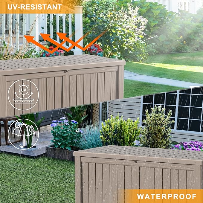 150 gallon Deck Boxes Resin Material Outside Storage Box Large Storage Bins with Lids Deck Boxes Outdoor Waterproof for Outdoor Use