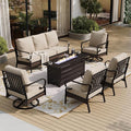 SUNSHINE VALLEY 6 Piece Metal Outdoor Patio Furniture Sets with Firepit Table, Patio Conversation Sets 1 3-Seater Sofa, 2 Leg Chair and 2 Swivel Chair with 5.75" Cushion for Backyard Deck, Beige