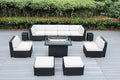 Fully Assembled Premium All-Weather Patio 11 Piece Outdoor Black Wicker Conversation Set Sunbrella White with 42-inch Propane Gas Fire Table