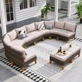 Sophia & William Patio Furniture Set, 10 Piece Half Moon Outdoor Wicker Sectional Sofa Set, High Back Rattan Conversation Set with Ottoman for Backyard, Deck, Pool(Beige)