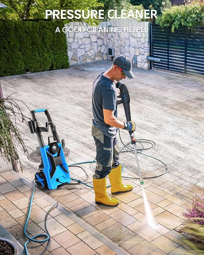 Pressure Cleaner High Power Cleaner with 33ft Pressure Hose, 4 Nozzle and 500ml Foam Cannon for Cars/Fences/Driveways/Patios/Home Cleaning (Navy Blue)