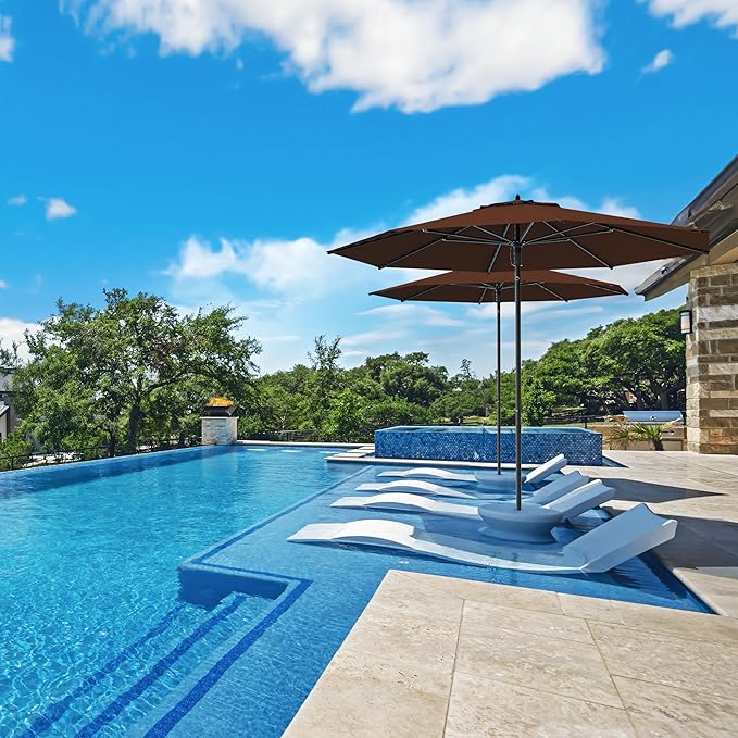 Midtown Umbrellas Push Pop Sunbrella Umbrella 9 Feet Outdoor Umbrella in Bay Brown Fabric - Patio Umbrella, Backyard Umbrella, Garden Umbrella, Picnic Table Umbrella & Pool Umbrella - Black Pole
