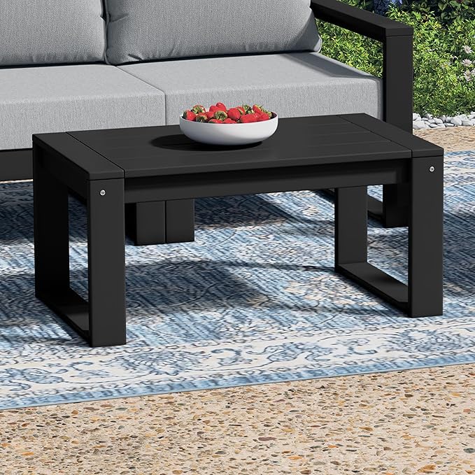 WestinTrends Montara Modern Outdoor HDPE Rectangle Patio Coffee Table, Black