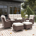LayinSun 7 Pieces Outdoor Patio Furniture Set with Fire Pit Table, Rattan Wicker Sectional Swivel Rocker Chairs Sets with Ottomans, Swivel Glider Chairs and Coffee Table