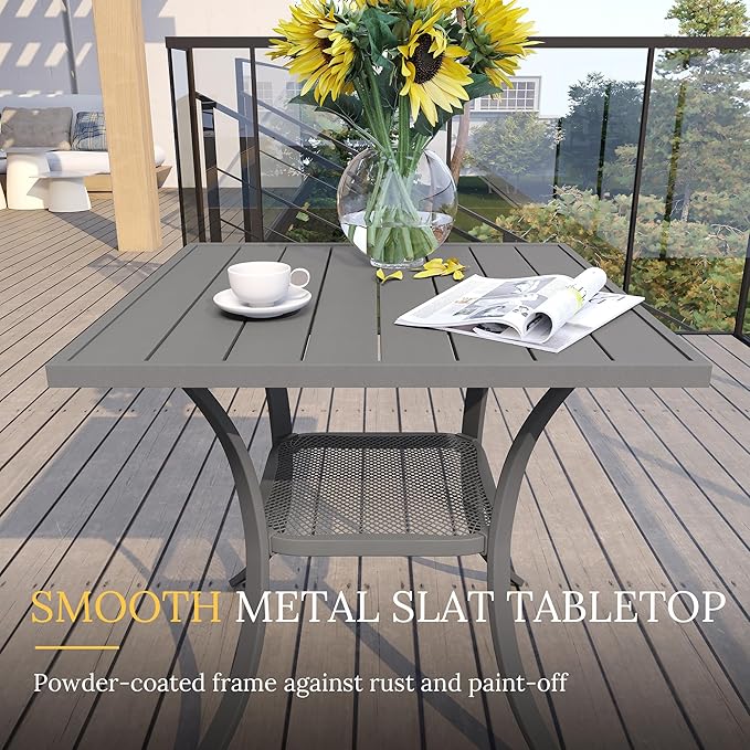 VICLLAX Small Square Outdoor Patio Table, All Weather Metal Outdoor Dining Table for Lawn Garden, 27.5"x 27.5" Patio Table for Outside, Grey
