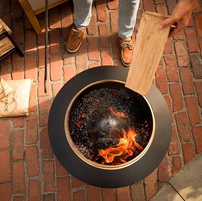 TIKI Patio Fire Pit Bundle – 25-Inch Smokeless Wood Burning Outdoor Fire Pit for Backyard, Patio, Deck & Garden with Removable Ash Pan, Stand & Weather-Resistant Cover – Modern Black Stainless Steel