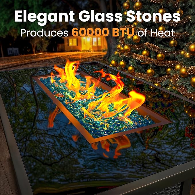 Propane Fire Pit Table, Outdoor Fire Pit Table, 43" Rattan Rectangle Outdoor Gas FirePit with Glass Wind Guard, Tempered Glass Tabletop, Lid, CSA Listed, 60,000 BTU, Outside Patio Deck & Garden, Black