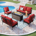 Patio Furniture Set with 56" Fire Pit Table, Premium Outdoor Wicker Metal Frame Furniture with Upgraded Waterproof Thick Cushions for Porch, Poolside, Deck, and Yard