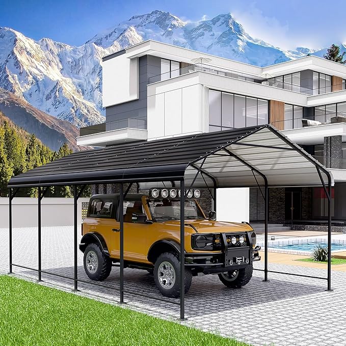 LEVELEVE 12x20 FT Heavy-Duty Metal Carport, Galvanized Steel Car Canopy with Reinforced Base Frame, Outdoor Shelter for Cars, Trucks, Boats, Tractors & RV