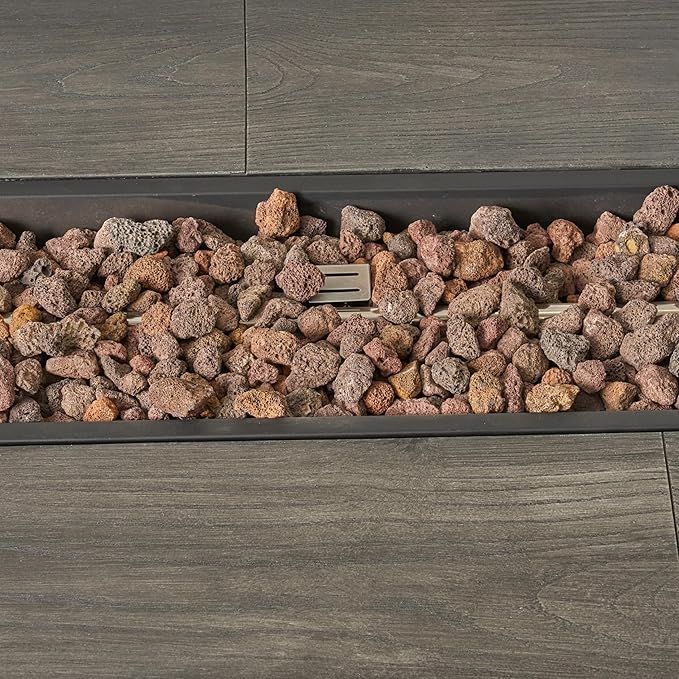 Outdoor Propane Fire Pit Table for Outside Patio, 56 Inch Concrete Fire Pit Table, Rectangle Gas Fire Pit for Garden, Pool, Backyard, 50,000 BTU, Free Lava Rocks, Gray Wood Pattern