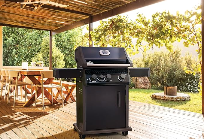 Napoleon Rogue 425 Propane Gas Grill with Range Side Burner, Black, 3 Stainless Steel Main Burners, Durable Grilling Power