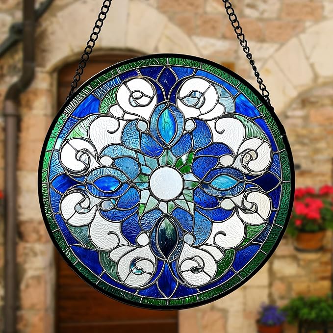 DASTOLL Stained Glass Window Hanging, Boho Style Sun Catchers Diamond Glass Panel Hangings Tiffany Suncatcher Decor for Birthday for Women, Men, Wife, Aunt, and Mom 9.8 in