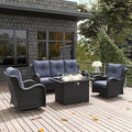 LayinSun 5 Pieces Outdoor Patio Furniture Set with Fire Pit Table, Rattan Wicker Sectional Swivel Rocker Chairs Sets with Swivel Glider Chair and Coffee Table