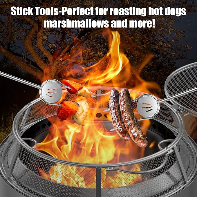 BBQ-PLUS Stainless Steel Fire Pit Tool Kits for Outdoor Fire Pits,Fire Poker & Firewood Tongs & Roasting Sticks Accessroies for Backyard,Picnic BBQ, Fireplace Fire Pit Tools