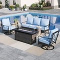 Sophia & William Patio Furniture Set with Fire Pit Table, 4 PCS Metal Outdoor Conversation Set with Fire Pit Table, 2 Swivel Chairs,3-Seater Couch for Outdoor Seating, Backyard, Porch(Blue)