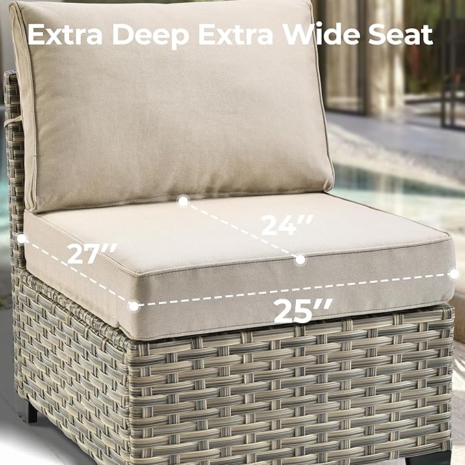 HOOOWOOO Outdoor Sectional Patio Furniture Set with Fire Pit Table,10 Pieces Wicker Conversation Sets L Shaped Couch,Extra Deep Out Door Sofa Outside Furniture with Swivel Rocking Chairs,Beige