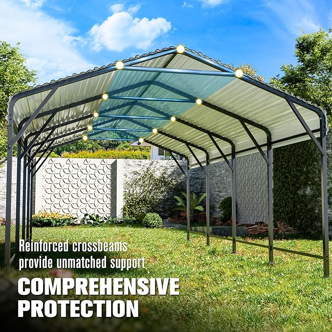 Polar Aurora 12x20 FT Metal Carport, Car Port with Enhanced Base Heavy Duty Garage Outdoor Galvanized Car Shelter, for Car, Boats and Truck