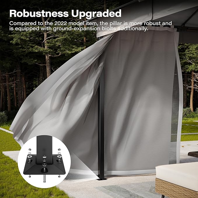 LAUSAINT HOME Gazebo 10x10ft, Heavy Duty Patio Gazebo with Expansion Bolts, Party Canopy Tent with Double Roofs, Mosquito Nettings and Privacy Screens for Backyard, Garden, Lawn, Grey