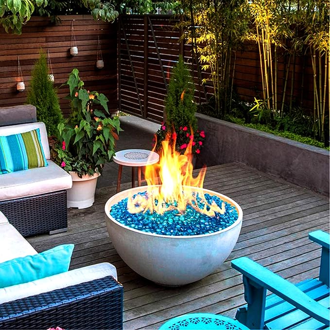 Mr. Fireglass Caribbean Blue Fire Glass Beads, 1/2 Inch Reflective Round Fire Glass Drops Rocks for Outdoor Fire Pit, Fireplace and Fire Pit Table, 20 Pounds