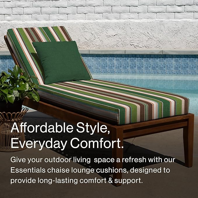 Honeycomb Outdoor Essentials Chaise Lounge, 21 x 70, Stripe Pine Green Chair Cushion for Patio Furniture