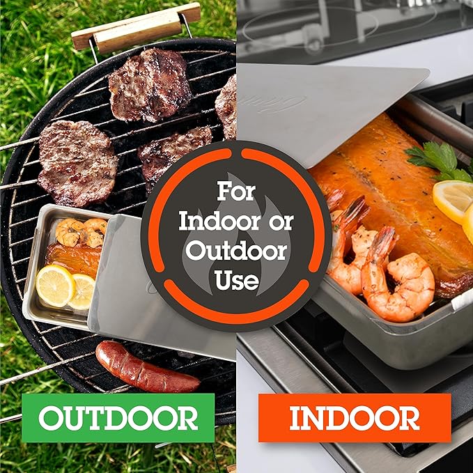 Camerons Indoor Outdoor Stovetop Smoker - Stainless Steel Barbecue Smoker Box w/Oak Wood Chips & Recipes - Works On Any Heat Source, Stovetop or BBQ Grill for Smoking Meats - Grilling Gift for Men