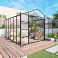 KEIKI 10x12 FT Polycarbonate Greenhouse for Outdoors, Heavy-Duty Aluminum Walk-in Greenhouse with Raised Base, Roof Vent & Drainage System, All-Season Garden Greenhouse, Black