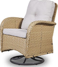 Patio Furniture Swivel Glider PE Wicker Chairs, Outdoor Swivel Rocker Seating with Cushions for Porch Deck Balcony, Yellow/Beige