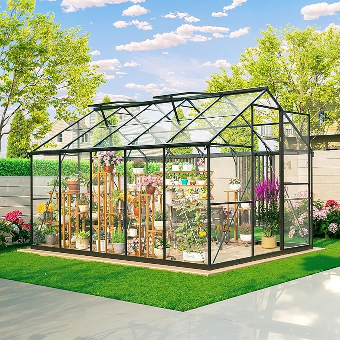 8×10FT Green Houses for Outside , Walk in Polycarbonate Greenhouse for Outdoors, Greenhouse Kit with Endurance PC Transparent Panels, Withstands Wind and Snow to Protect Vegetable or Plants