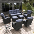 LayinSun 9 Pieces Outdoor Patio Furniture Set, Rattan Wicker Sectional Swivel Rocker Chairs Sets with Ottomans, Swivel Glider Chairs and Coffee Table