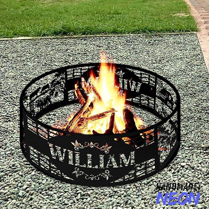 Personalized Farmhouse Fire Pit Ring Custom Name Farm Life Metal Campfire Ring Stove 360 Degree Firepit Outdoor BBQs Backyard Camping Garden Decor Gifts for Father Farmer Dads