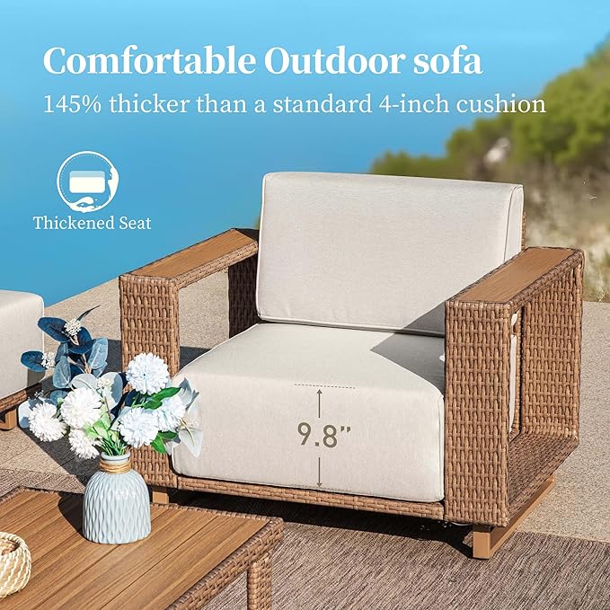 Patio Furniture Set,Outdoor Rattan Wicker Armchairs with 10''Ultra-Thick Cushions,All Weather Patio Conversation Set for Lawn Garden Backyard,Beige