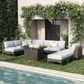 LayinSun 10-Piece Outdoor Modular Wicker Sectional Sofa with Fire Pit Table, Patio Furniture Conversation Set with Deep Seating and Thick Cushions