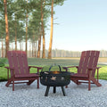 EMMA + OLIVER Campfire Set - Two Red Poly Resin Adirondack Chairs - 29" Star and Moon Fire Pit with Mesh Cover - Weather Resistant - Wood Burning Fire Pit