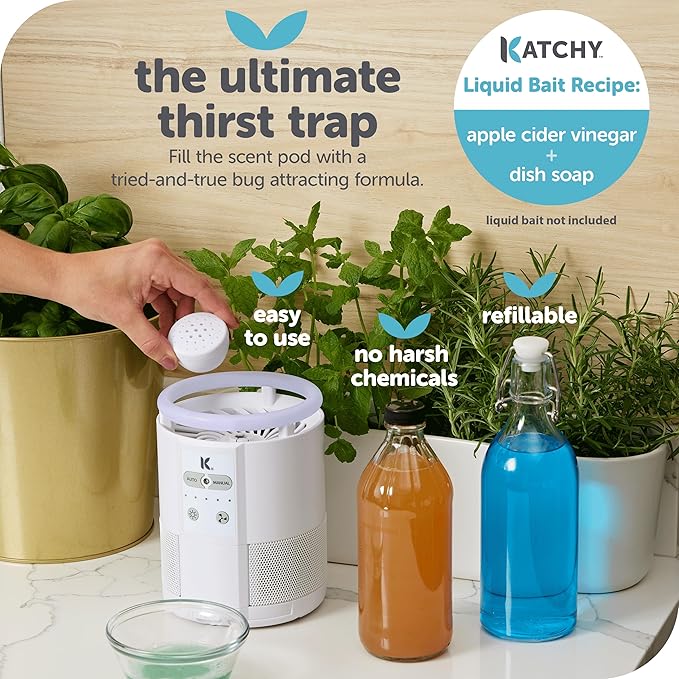Katchy Duo Indoor Fruit Fly Trap (White) & 8 Pack Refillable Glue Boards