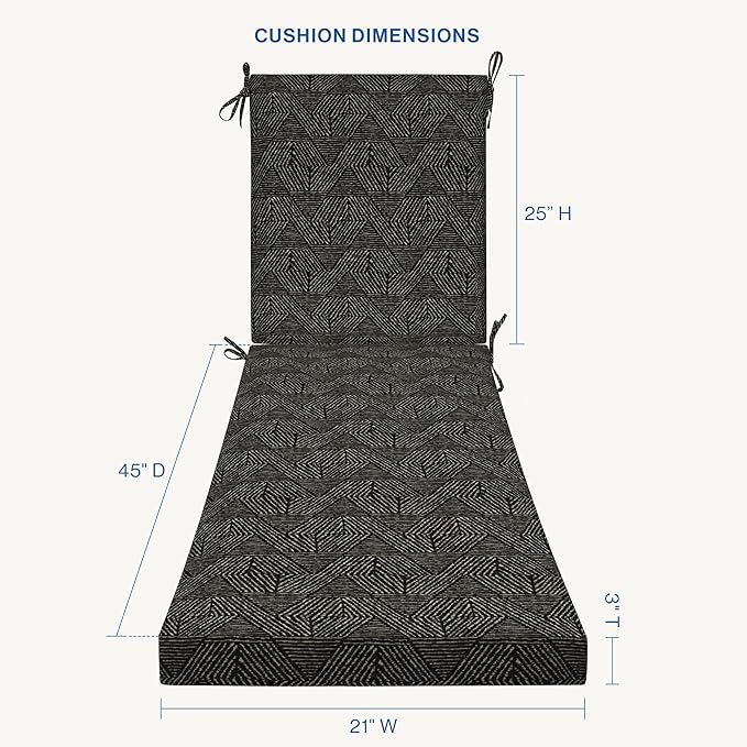 Honeycomb Outdoor Essentials Chaise Lounge, 21 x 70, Zaire Black Chair Cushion for Patio Furniture