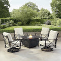 Oakland Living Black Aluminum Patio Fire Table Set with Four Club Chairs