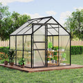 Garvee 6 x 6 FT Outdoor Greenhouse, Polycarbonate Greenhouses with Aluminum Frame, Sliding Door, Adjustable Roof Vent for Backyard, Green Houses for Outside Garden Backyard, Patio, Black