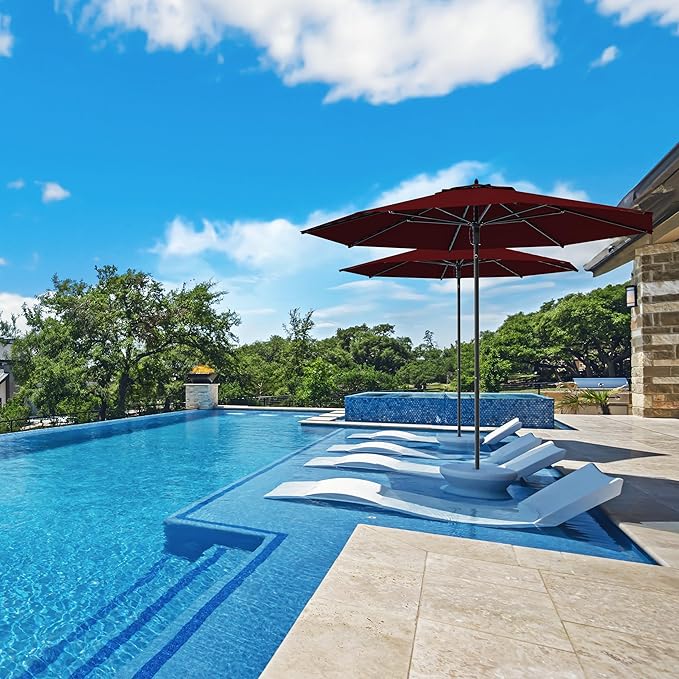 Midtown Umbrellas Push Pop Sunbrella Umbrella 9 Feet Outdoor Umbrella in Burgundy Fabric - Patio Umbrella, Backyard Umbrella, Garden Umbrella, Picnic Table Umbrella & Pool Umbrella - Black Pole