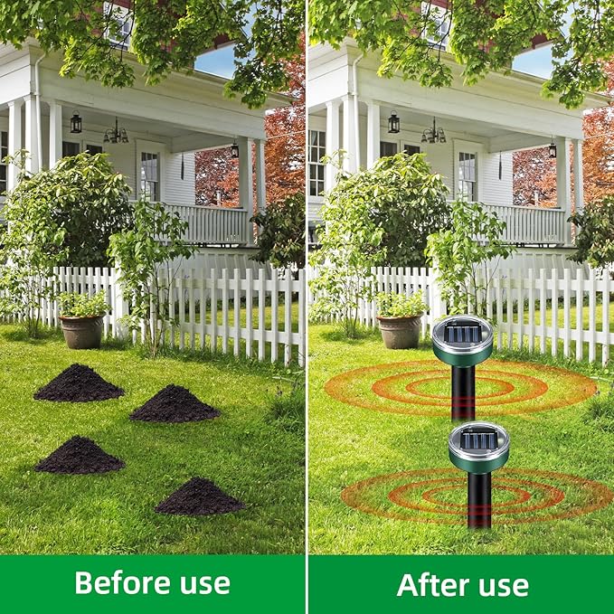 8 Pack Mole Repellent Solar Powered, Snake Repellent Outdoor for Yard, Ultrasonic Deterrent Stakes for Mole, Vole, Gopher, Groundhog, Chipmunk, Waterproof Armadillo Repeller for Lawns Garden