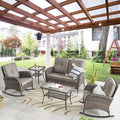 Belord Patio Wicker Furniture with Rocking Chairs Loveseat, 5 Piece Rattan Furniture Outdoor Table and Rocking Chairs Set for Patio Deck Porch Backyard Brwon/Grey