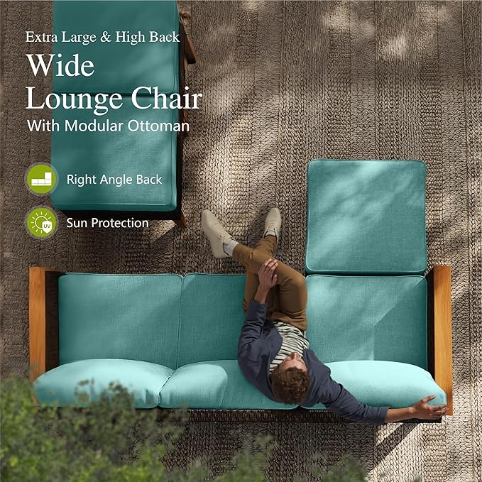 Sophia & William Patio Furniture Sets, 7 Piece Sectional Outdoor Rattan Wicker Sofa, All Weather Patio Conversation Set for Deck Backyard Lawn, Outdoor Couch, Blue