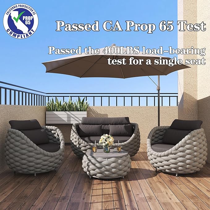 TWT Aluminum Outdoor Patio Furniture Set with Coffee Table, 6 Piece Patio Conversation Sets with Washable Cushions Covers, Patio Sectional Furniture Set for Porch, Balcony, Deck, Yard