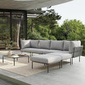 7 Piece Modern Outdoor Rope Wicker Sectional Patio L-Shaped Conversation Sofa Set Deep Seating with Thick Cushions