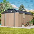 Outdoor Storage Shed, 10 X 12 FT Large Metal Utility Tool Sheds with Floor Frame & Windows, Steel Garden Shed with Updated Frame Structure for Backyard Patio Lawn, Brown