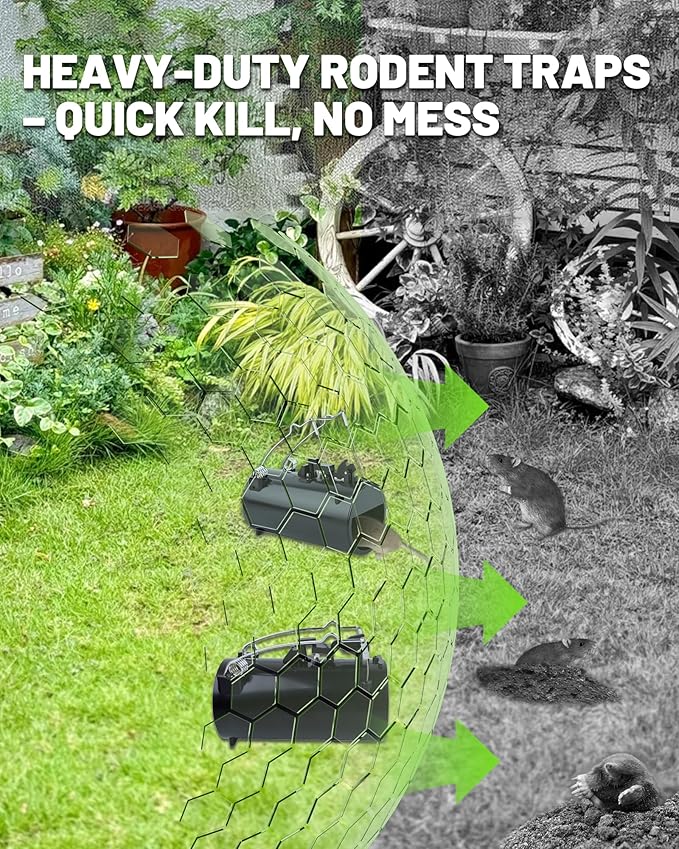 2PCS Gopher Trap, Reusable Mole Trap for Lawns & Gardens, Spring Mechanism for Gophers, Moles, Voles, No Batteries Required, Easy to Set & Reset Efficiency
